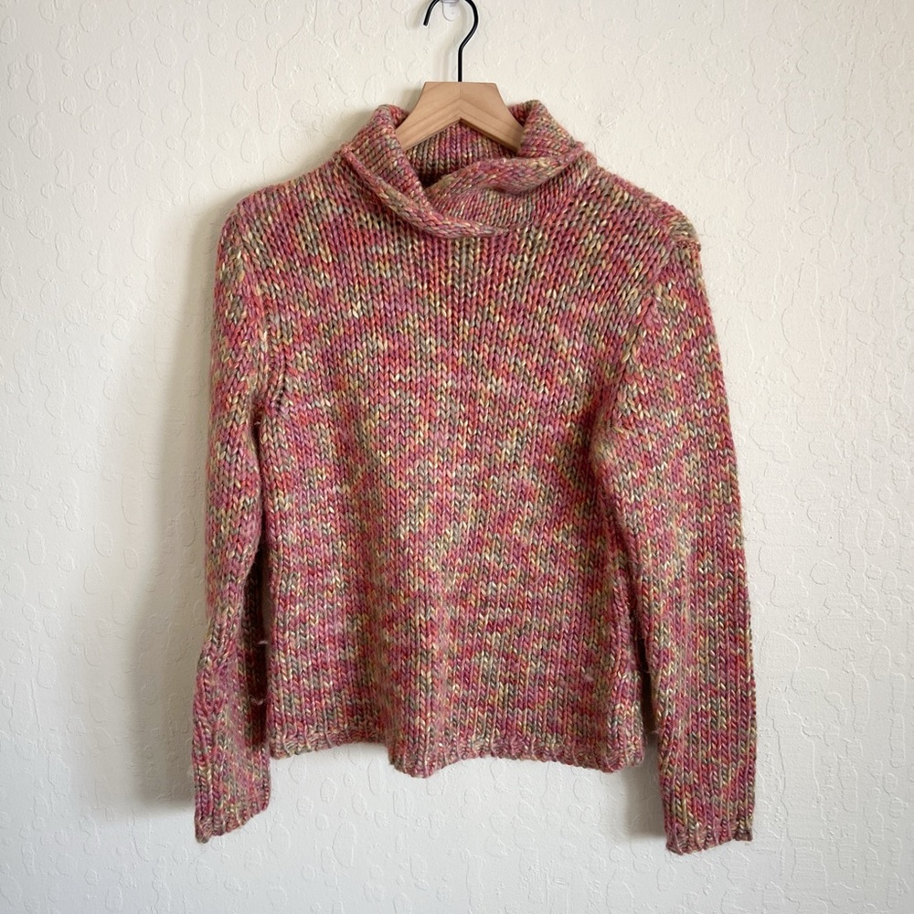Vintage Talbots Wool Colorful Chunky Knit Crossover Turtleneck Sweater Small